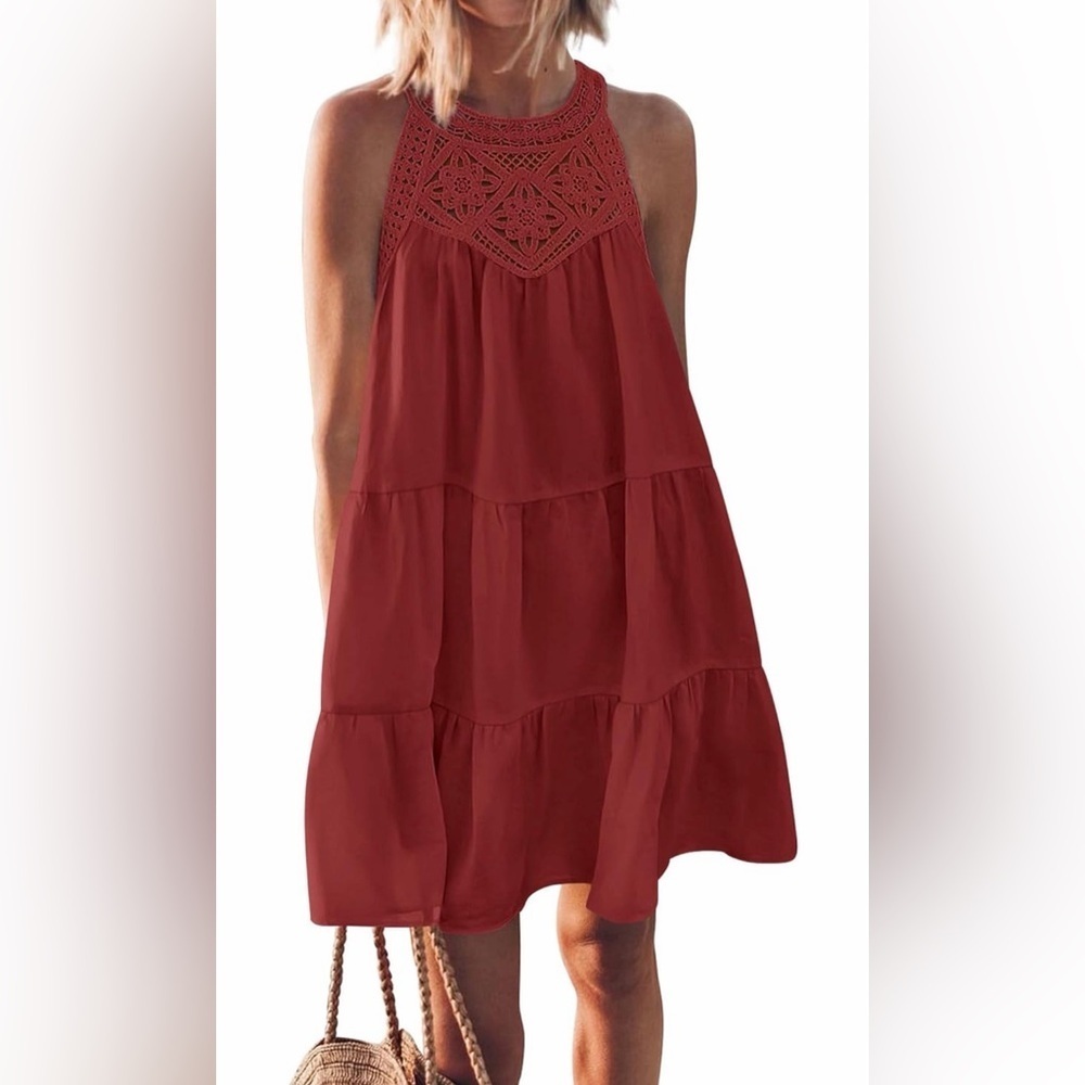 🆕Halter Neck A-Line Boho Mini Dress - Picture 1 of 3